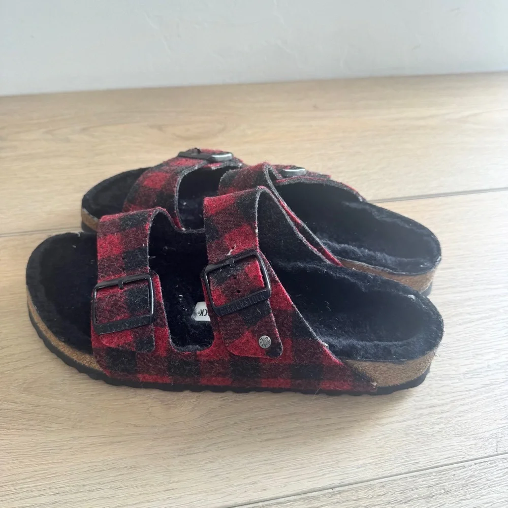 Birkenstock Sherling Checkered Sandals Size 40 - Picture 4 of 6